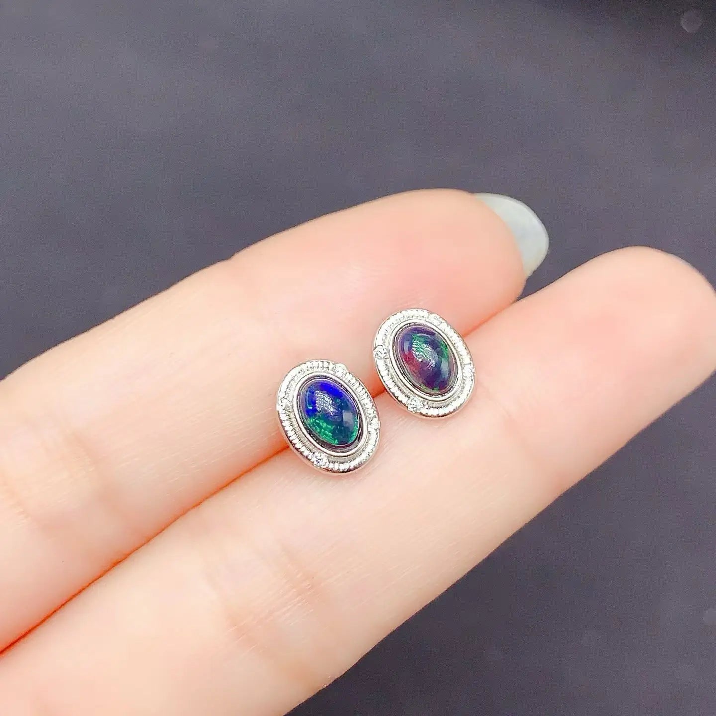 Simple Design 925 Silver Jewelry Set Natural Opal Ring Earrings and Pendant Total 1.2ct Dyed Opal Jewelry