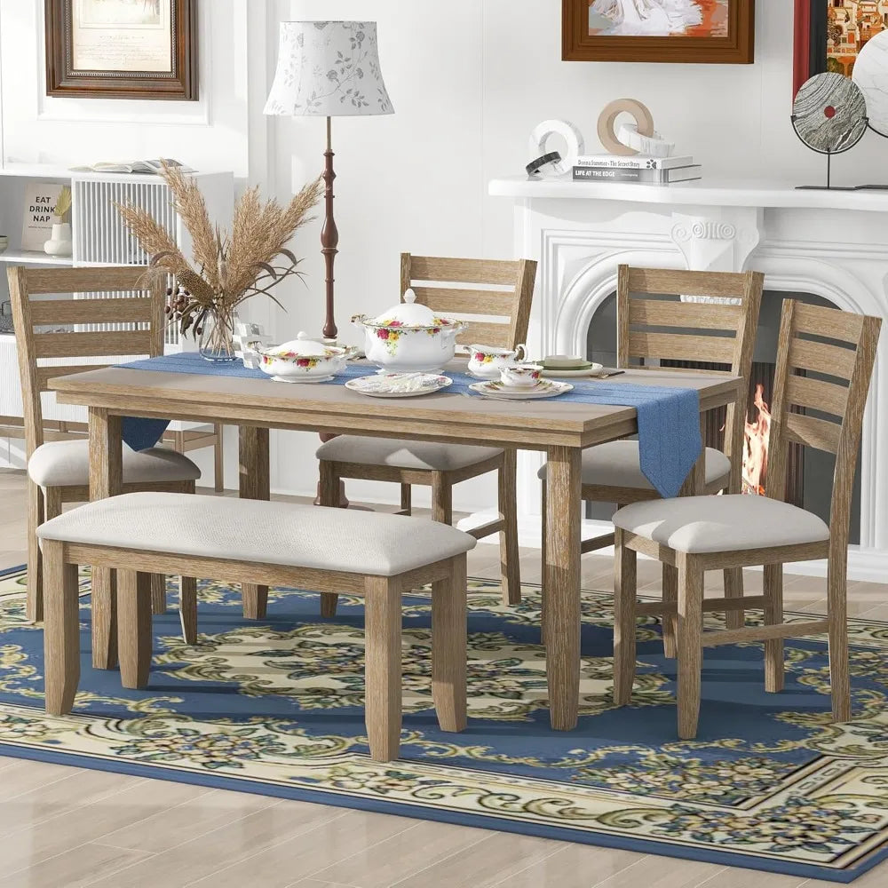 6-piece dining table set with bench for 6 rectangular kitchen table set with 4 chairs & bench retro dining room table and chairs