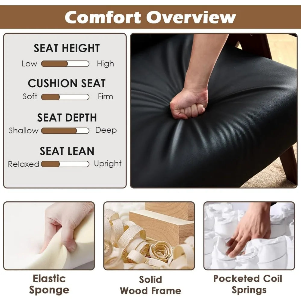 black leather accent chairs set of 2, mid century modern accent chair, side arm chairs for living room, office guest waiting ro