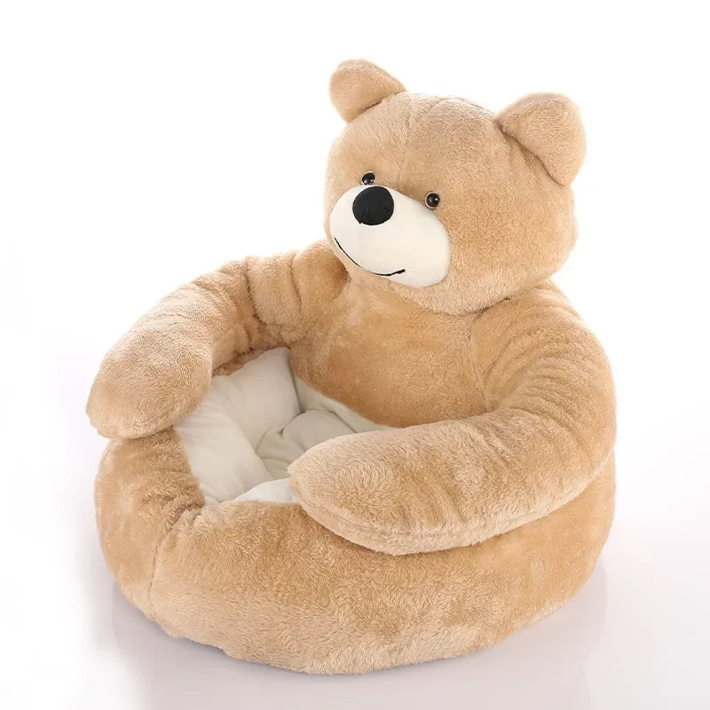Semi Enclosed Bear Pet Dog Bed Comfortable and Warm Teddy Bear Style Winter Pet Bed Super Soft and Simple Teddy Bear Plush Bed