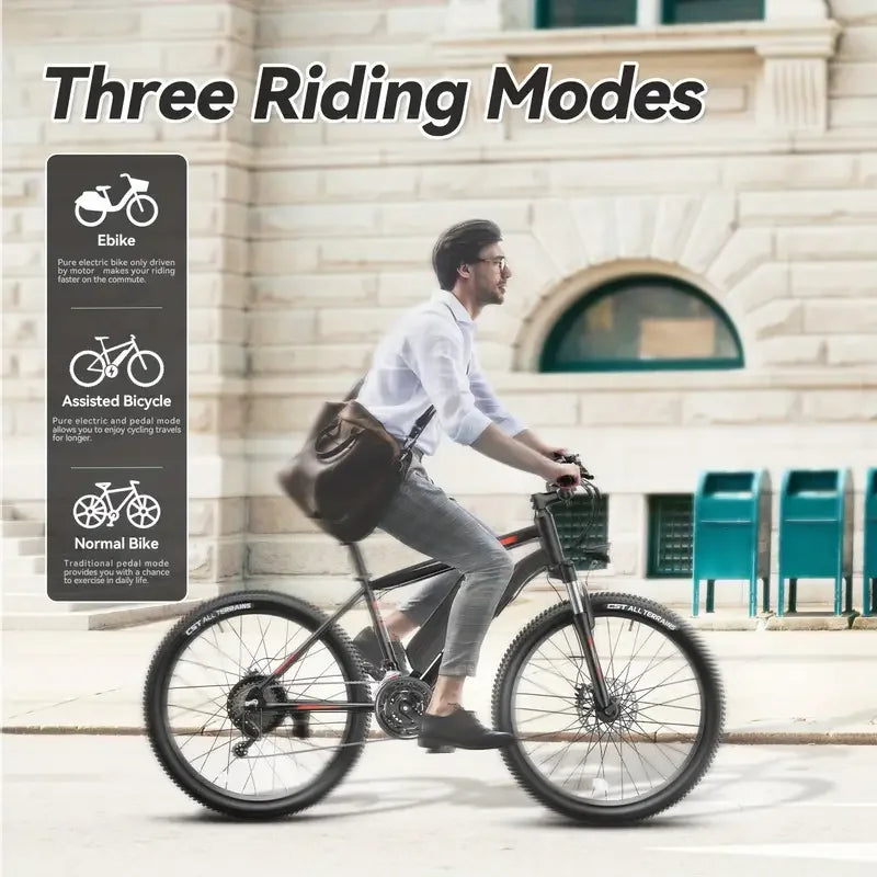 26" Electric Motorcycles Mountain E Bike for Adults, 750W Peak Motor Ebike 23Mph 33Miles 10.4AH 15.6AH Adults Electric Bicycle