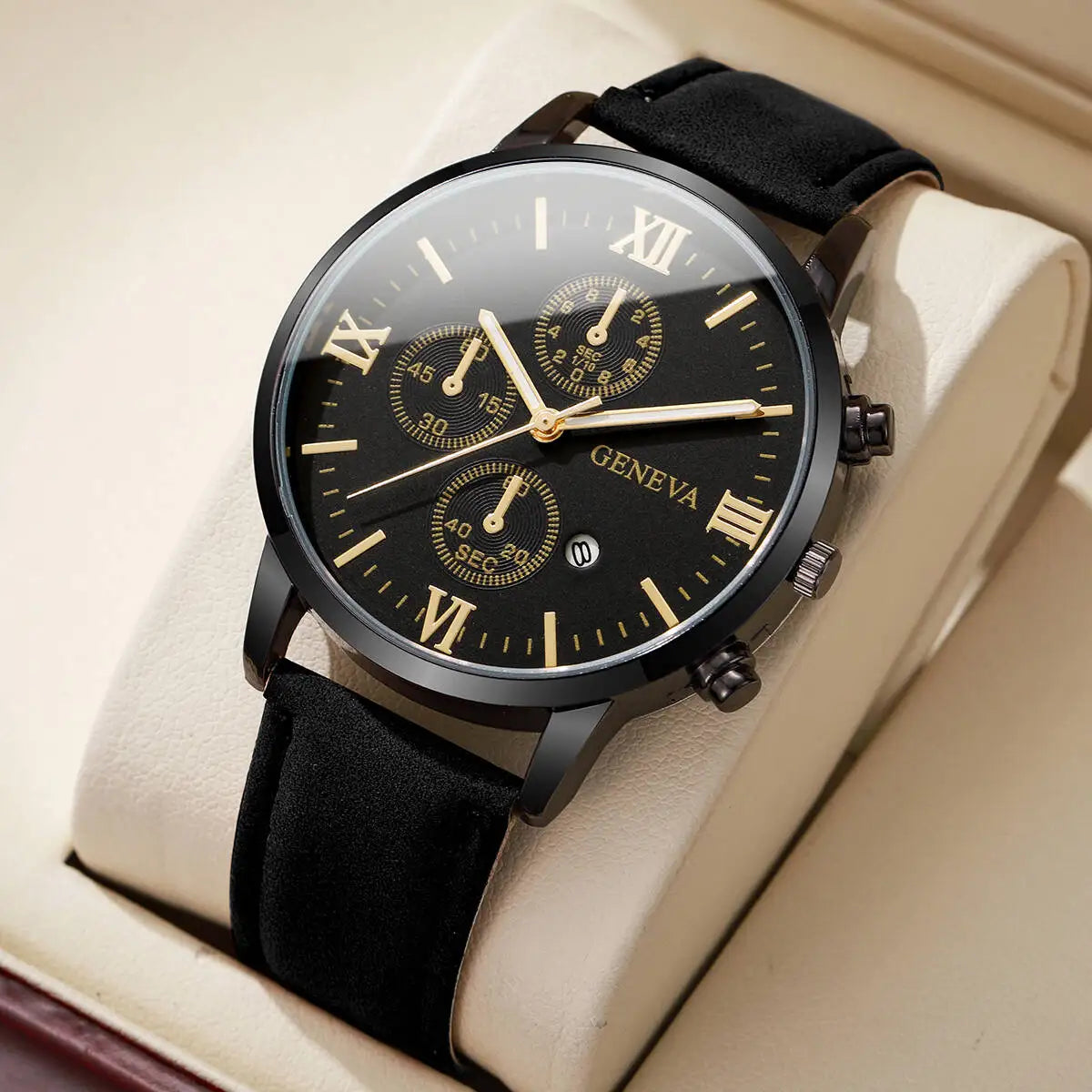 Fashion Roma Dial Men's Watch Casual Leather Strap Men Business Watches Analog Quartz Wristwatches with Calendar（Without Box）