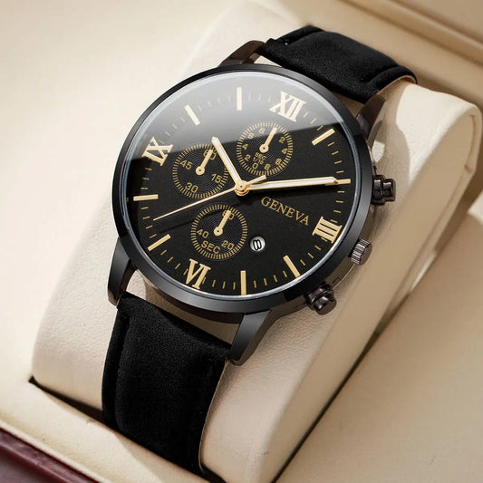 Fashion Roma Dial Men's Watch Casual Leather Strap Men Business Watches Analog Quartz Wristwatches with Calendar（Without Box）
