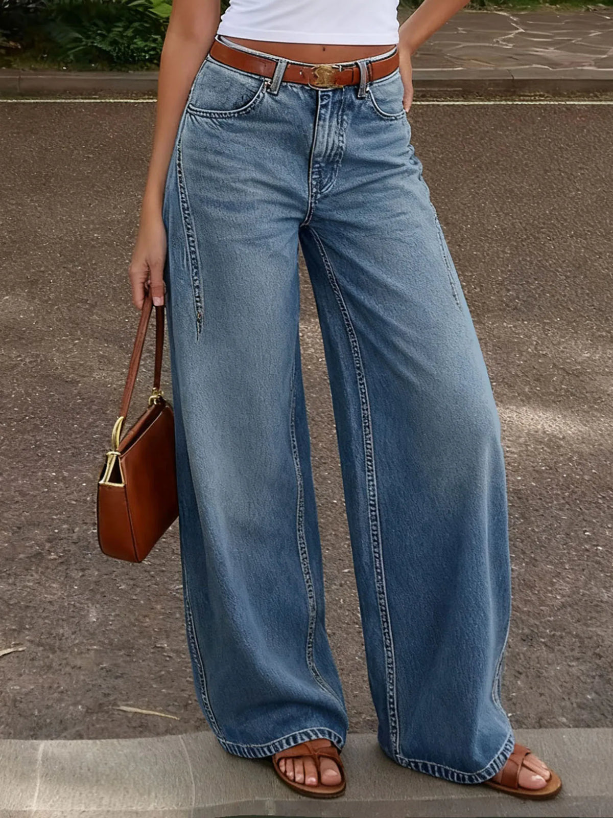 Women s Loose Fit Low Rise Wide Leg Denim Jeans with Pockets for Casual Office Wear and Everyday Comfort