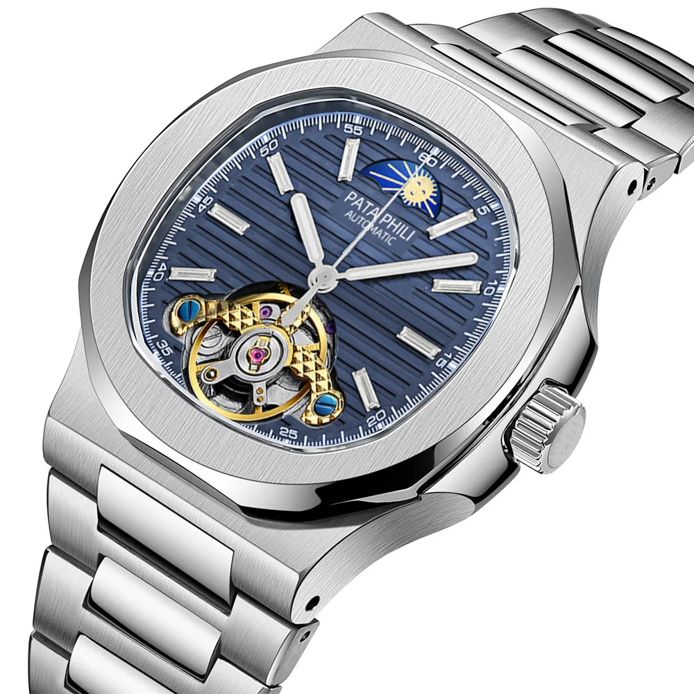 2025 New Men's Watches Luxury Automatic Watch For Men Mechanical 40MM WristWatch Moon Phase Skeleton Stainless Steel Hardlex