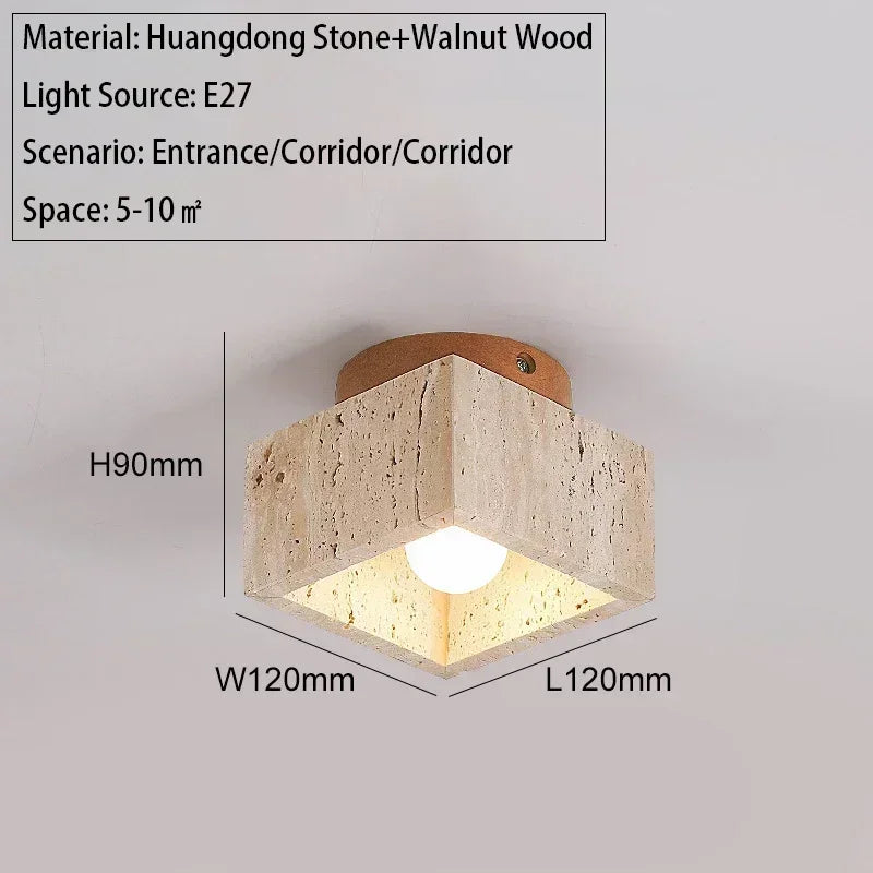 Yellow Travertine Ceiling Light Japanese Wooden Wabi-sabi Style Retro Medieval Cream Foyer Balcony Corridor Elegant Decoration