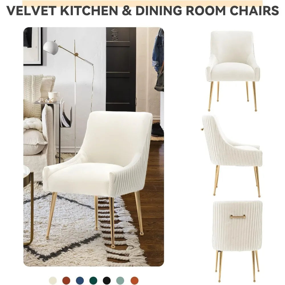 Dining Chairs, Accent Chairs Set of 2, Modern Upholstered Kitchen Dining Room Chairs with Gold Legs, Fabric Tufted Velvet Living