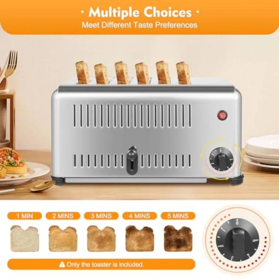 6 Slices Electric Countertop Pop-up Toaster with 5 Adjustable Settings Stainless Steel Design for Home Bakery and Restaurant Us