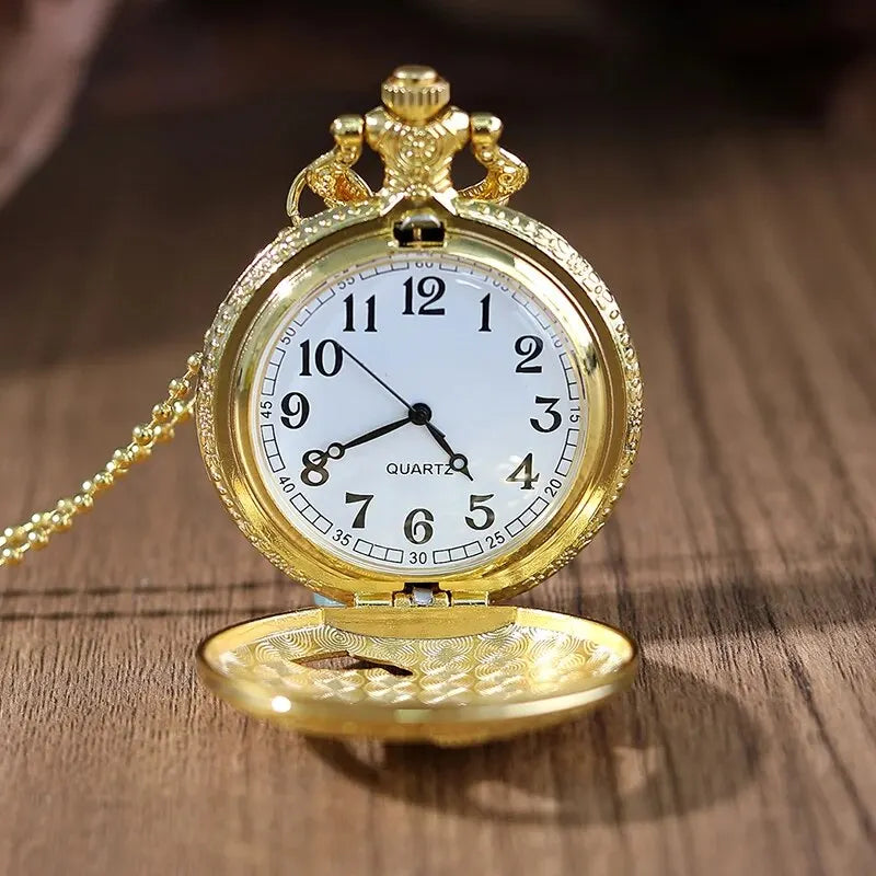 Fashion Men Hollow Eagle Quartz Pocket Watch Necklace Luxury Gold Pendant Gifts For Women Man with Fob Chain