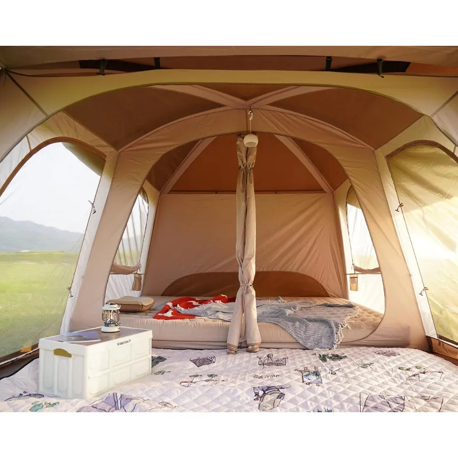 8-10 Person Camping Tent with 3 Door 2 Room Large Family Cabin Tents, Double Layer Waterproof Portable Glamping Tent, Big Tents