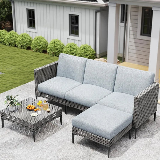 5 Pieces Outdoor Patio Conversation Set Rattan LShaped Corner Sofa Comfortable Thickening Cushions for Garden Balcony Weatherpr