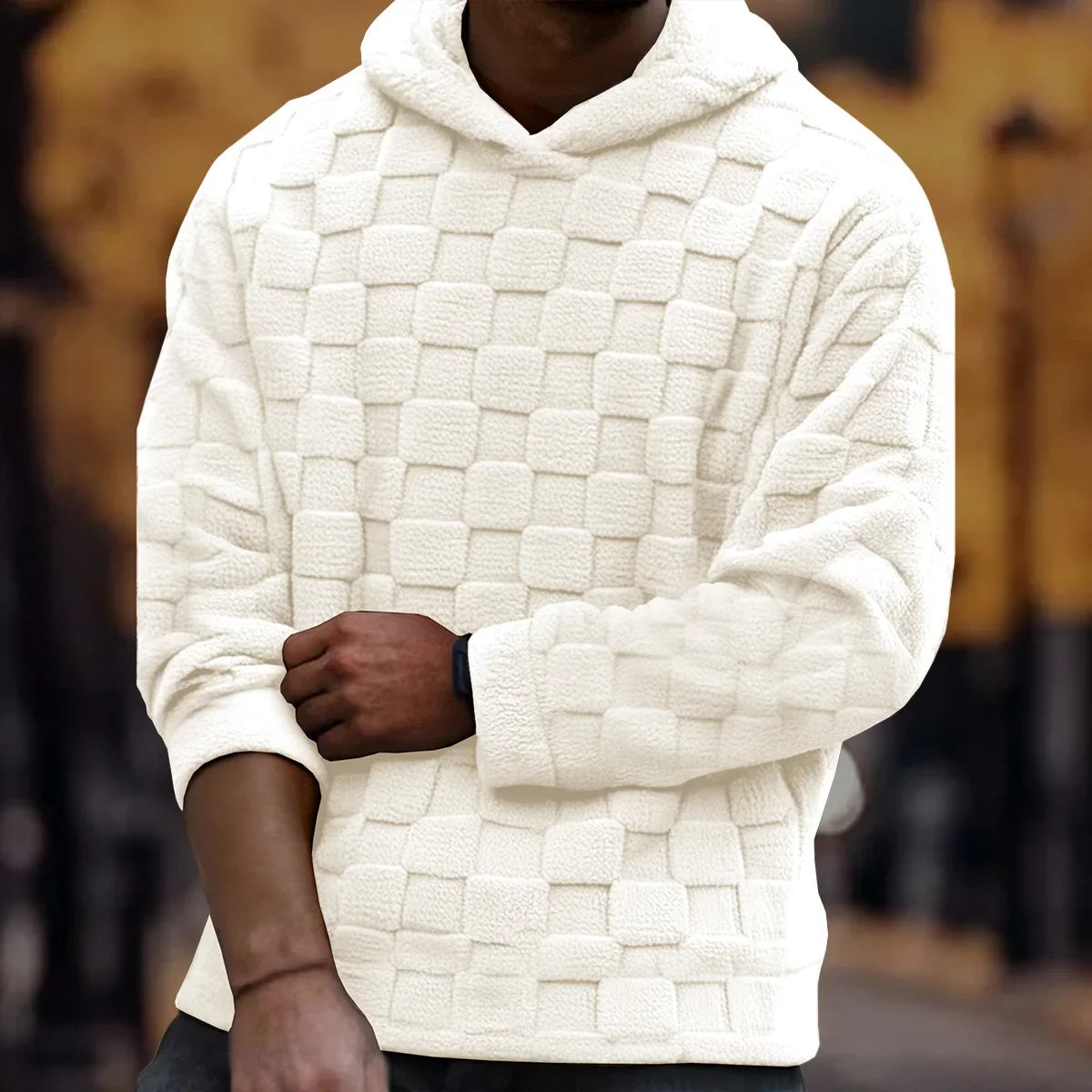 Men's autumn and winter thickened hooded sweatshirt, fashionable cut, suitable for daily outings, sports, shopping, travel