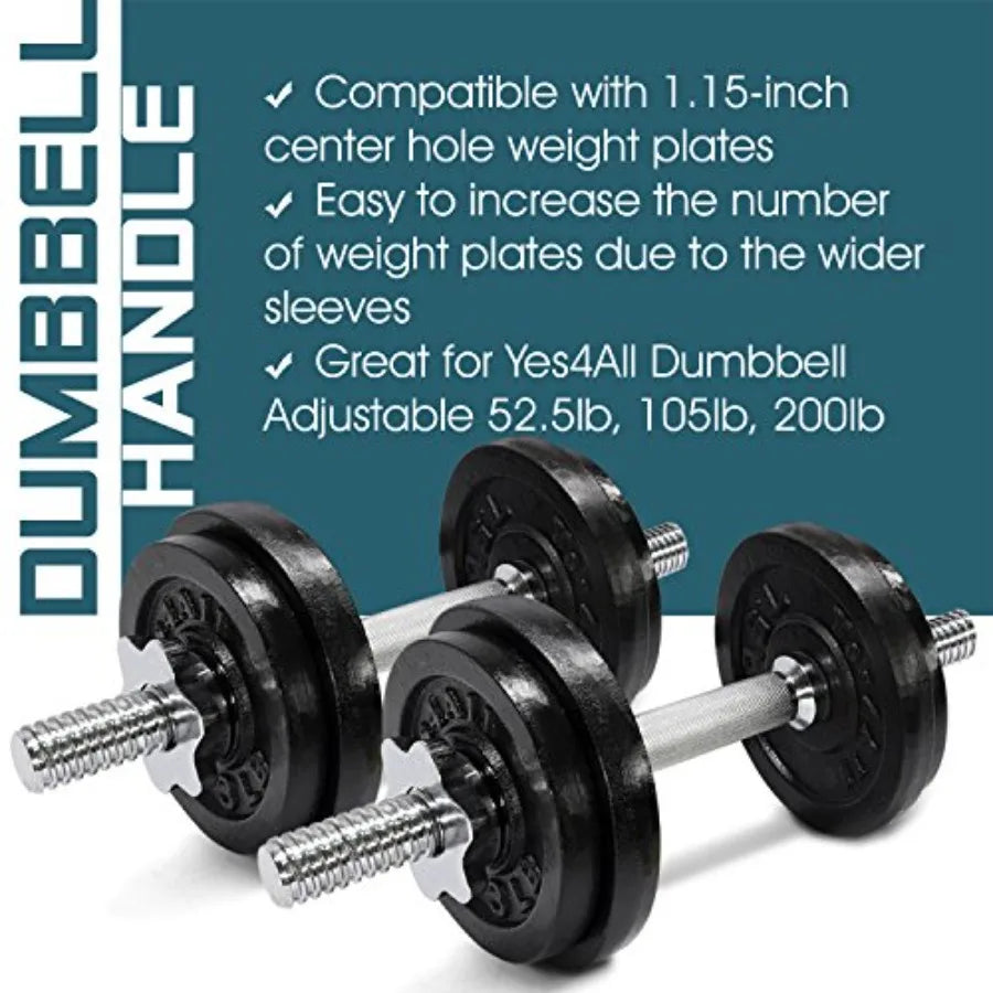 Yes4All 1.15inch Adjustable Dumbbell Handles with Collars 16inch Long for 1.15inch Plate Holes Ideal for Home Gym and Strength