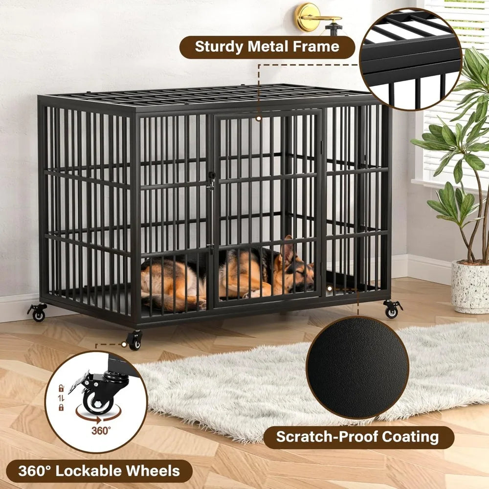 Heavy Duty XL Large Dog Crate for Large Dogs - Escape-Proof Steel Kennel with Self-Locking Latch, Suitable for Indoor Use