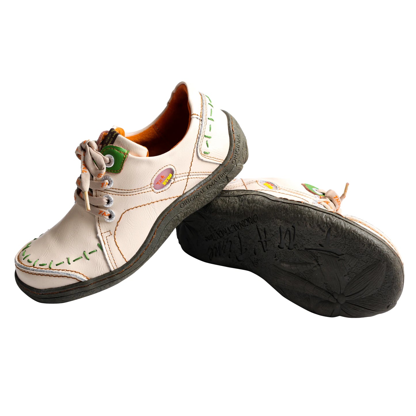 TMA EYES Women's Hand-Stitched Leather Sneakers Lightweight Flat Design Shoes For Women For Autumn Seasons