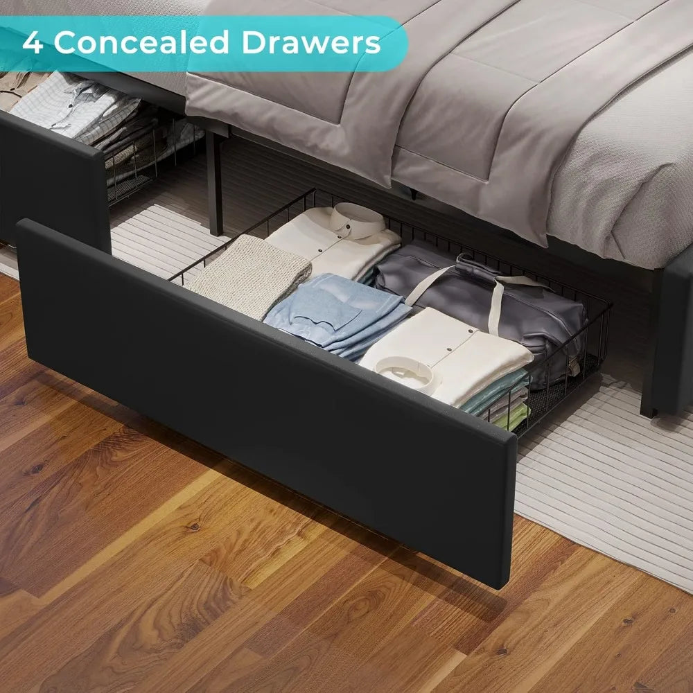 DICTAC Queen Bed Frame, Boucle Upholstered Platform Bed Frame with Button Tufted Headboard, Modern Queen Size Soft Cloud Bed Fra