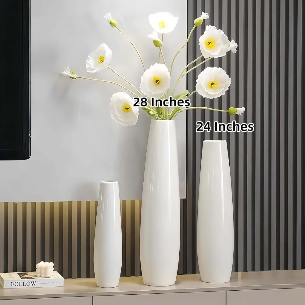 Large White Ceramic Floor Vase for Modern Home, Living Room Decor, Minimalist Style