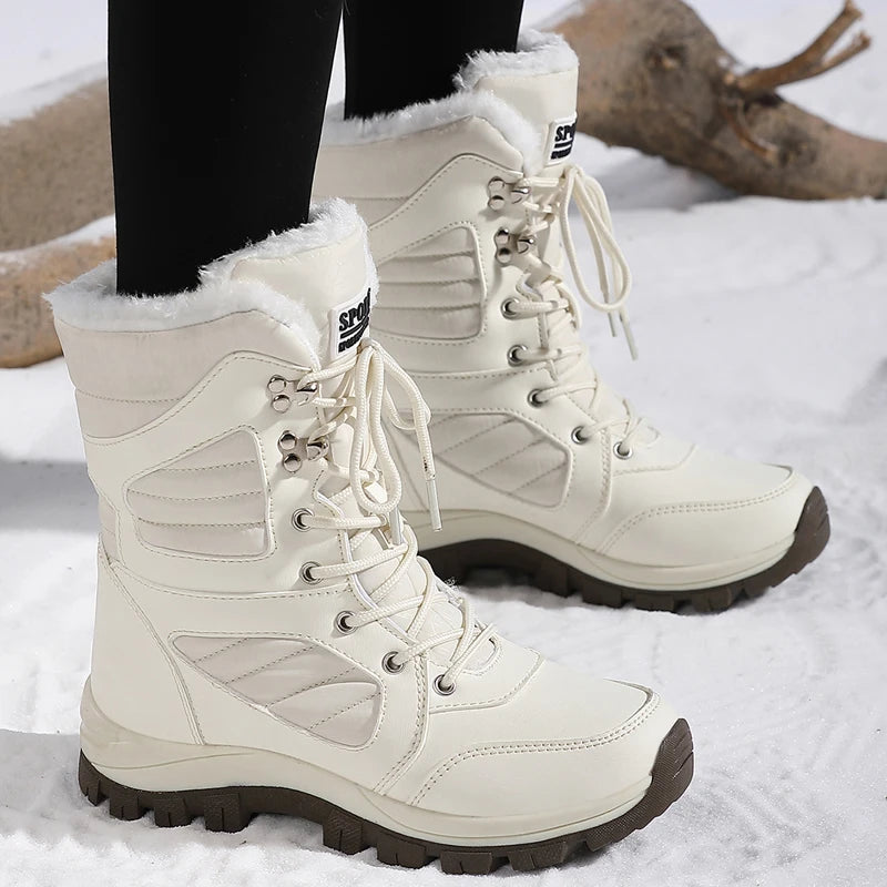 Winter Women Snow Boot High-top Waterproof Ankle Boots Ladies Thick Plus Warm Snow Hiking Boots Outdoor Cotton Shoes Sneakers