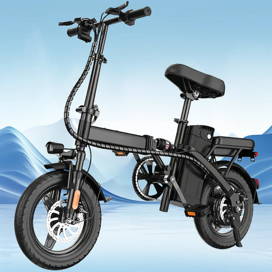 14" Folding Electric Motorcycles Mountain E Bike for Adults, 450W Peak Motor Ebike 19Mph 21Miles 48V 10.4AH Electric Bicycle