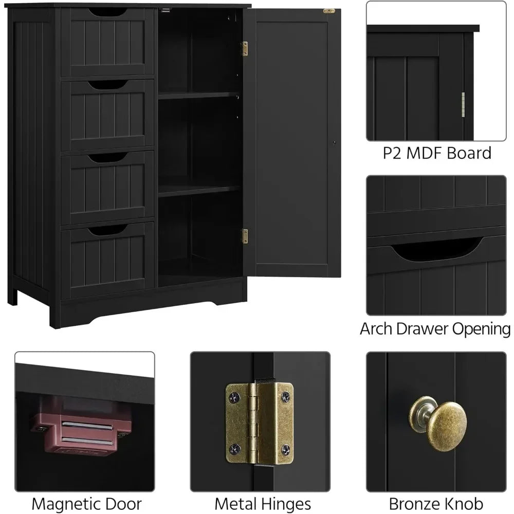 Freestanding Wooden Bathroom Storage Cabinet with 4 Drawers And 1 Cupboard Vanity Furniture for Bathroom Organization