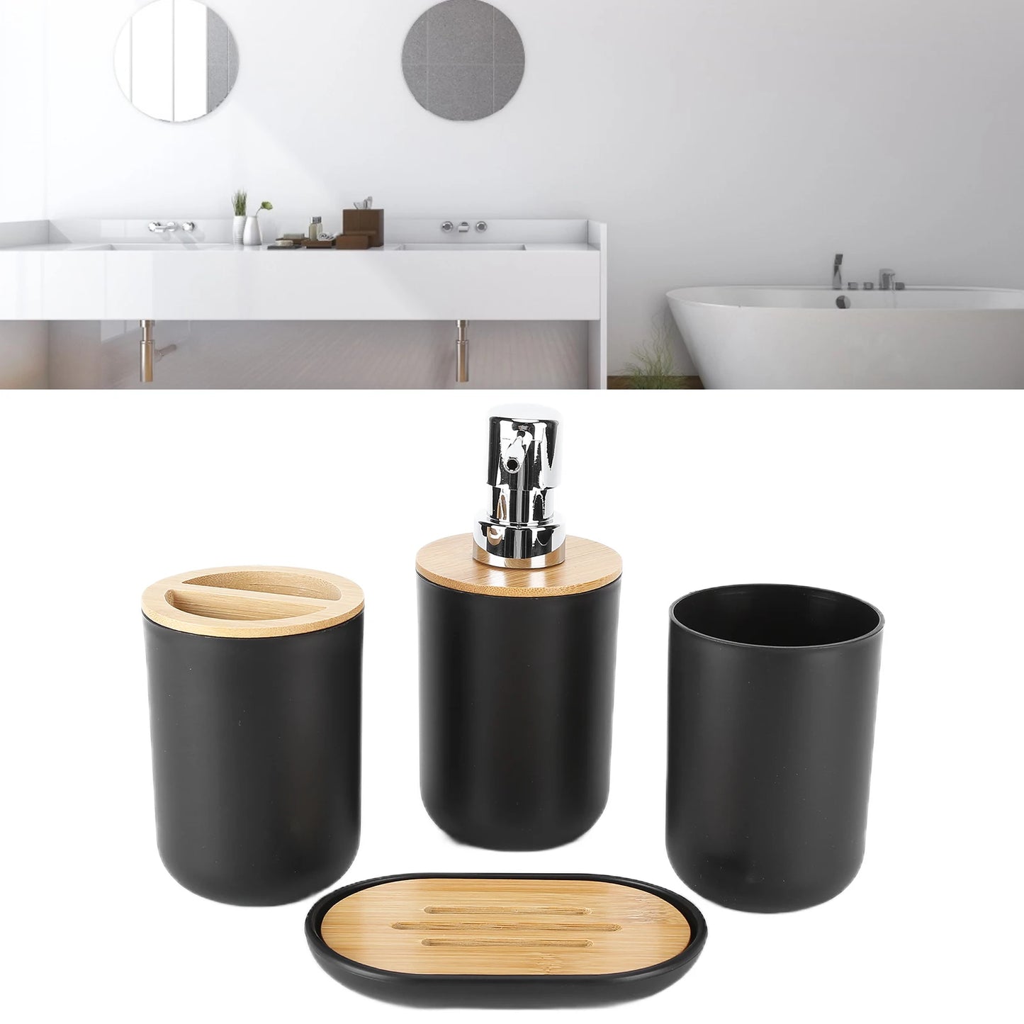 4Pcs Bathroom Accessory Set Bamboo Waterproof  Gift Toothbrush Cup Soap Box for Home Hotel