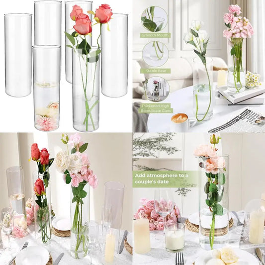 Large Clear Glass Cylinder Vases, Set of 16, 12 Inch Tall for Elegant Centerpieces and Floating Candles