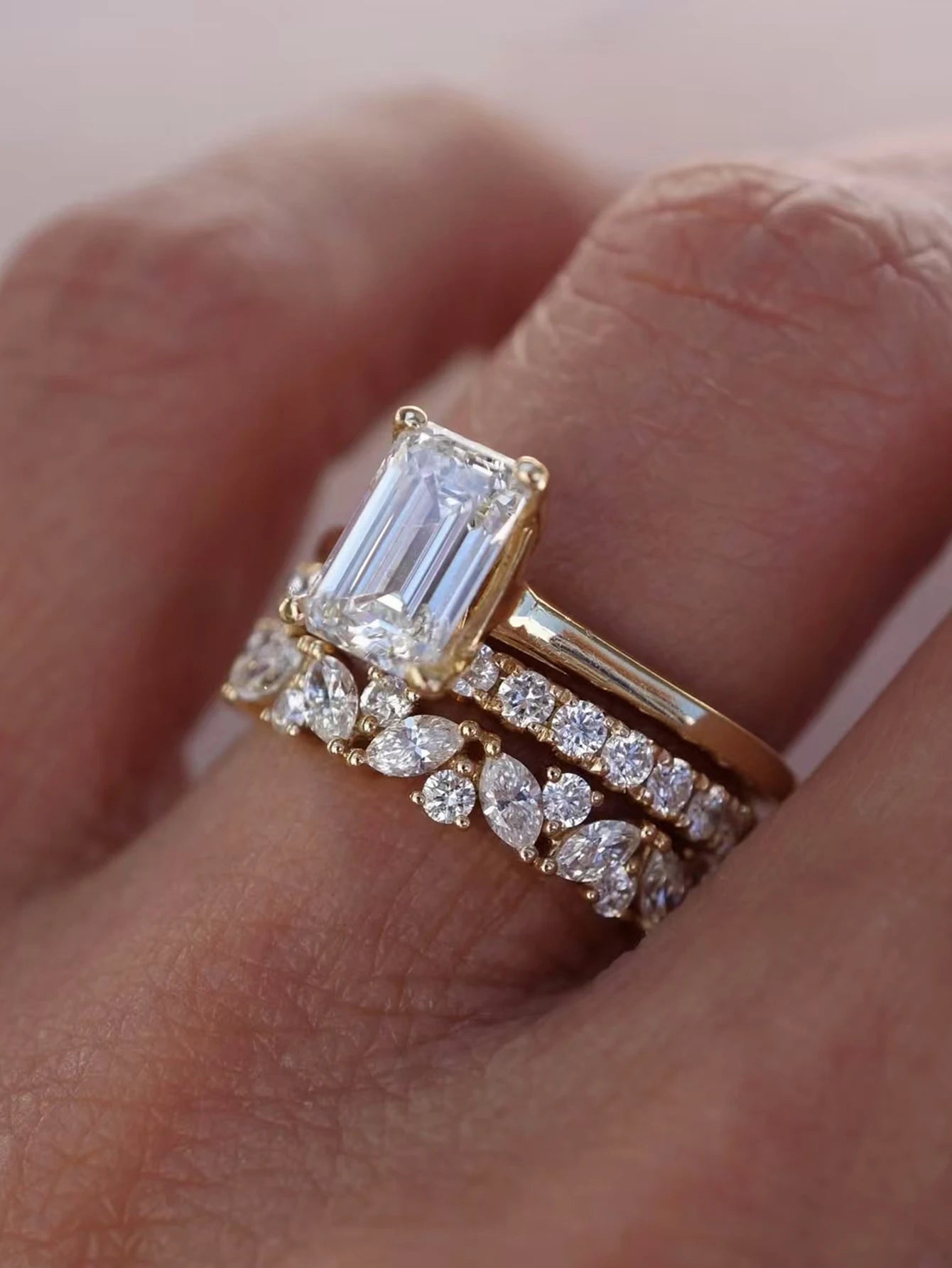 S925 Sterling Silver Rectangular 3CT Moissanite Ring Set Fine Jewelry Gold-plated 18k Suitable for Gift Giving Birthday Gift