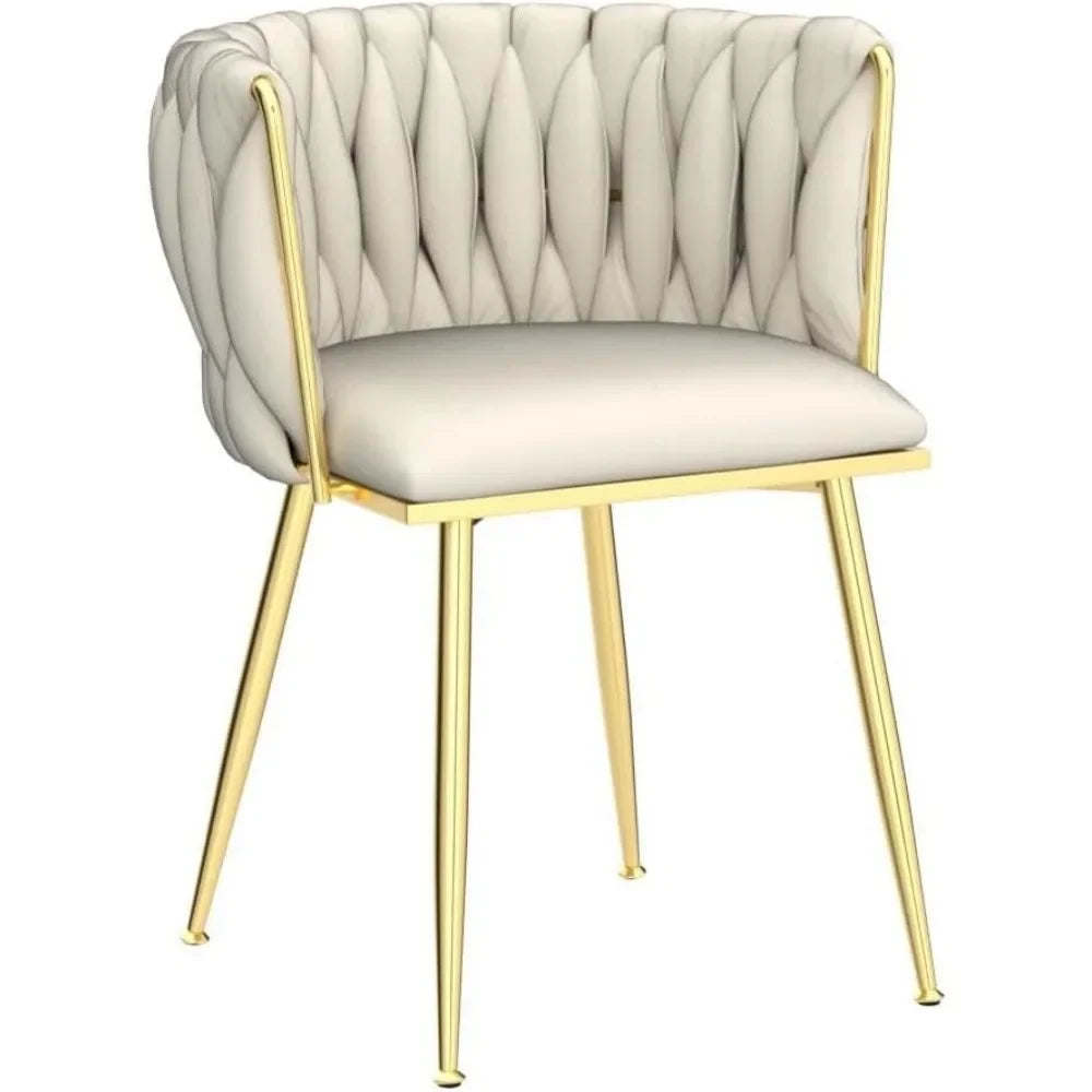 ,Woven Upholstered Chairs Dining Room,Kitchen，Velvet Dining Chairs Set of 6,Modern Dining Chair with Golden Metal Legs