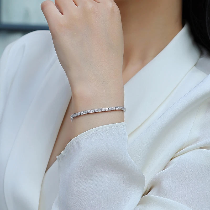 JIUZUAN Moissanite Bracelet 925 Silver 18K Gold Plated Iced Out Cuban Link Luxury Gift for Men Women Comes with Certificate