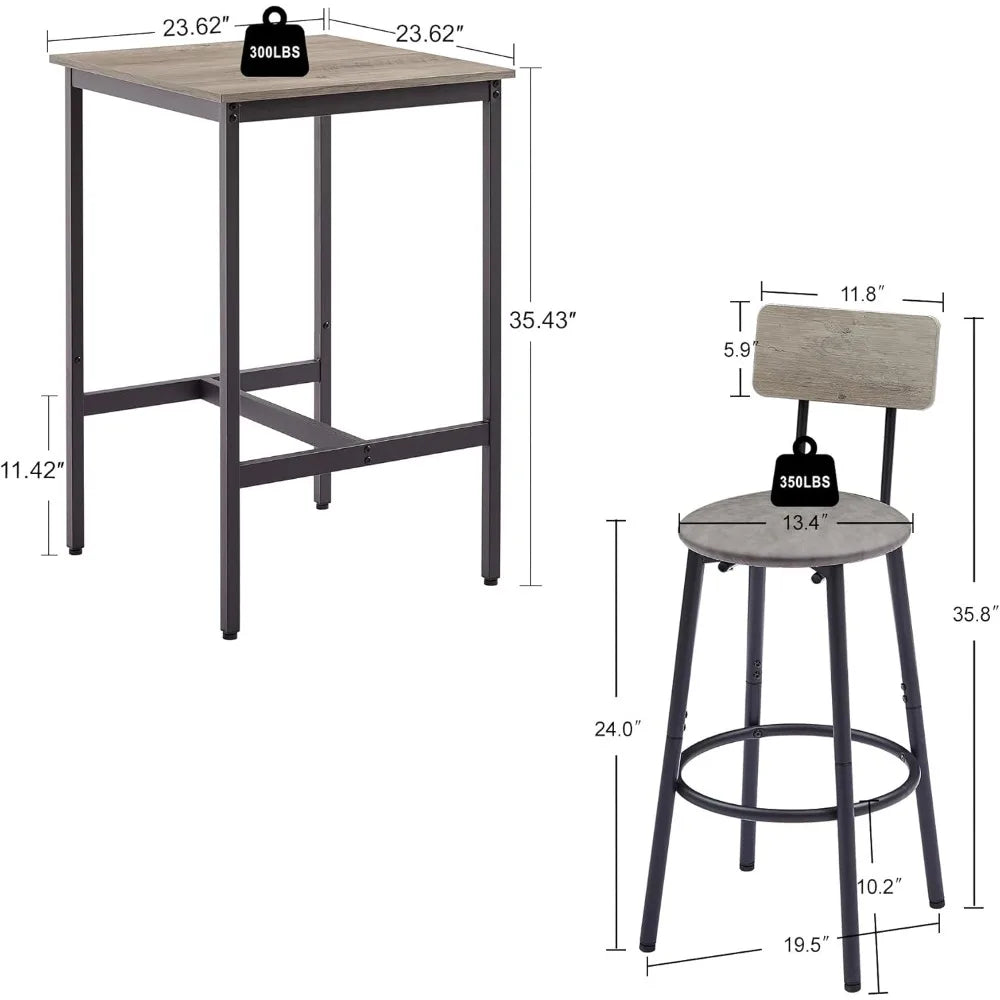 Counter Height 3-Piece Square Dining Set with PU Bar Stools and Backrests