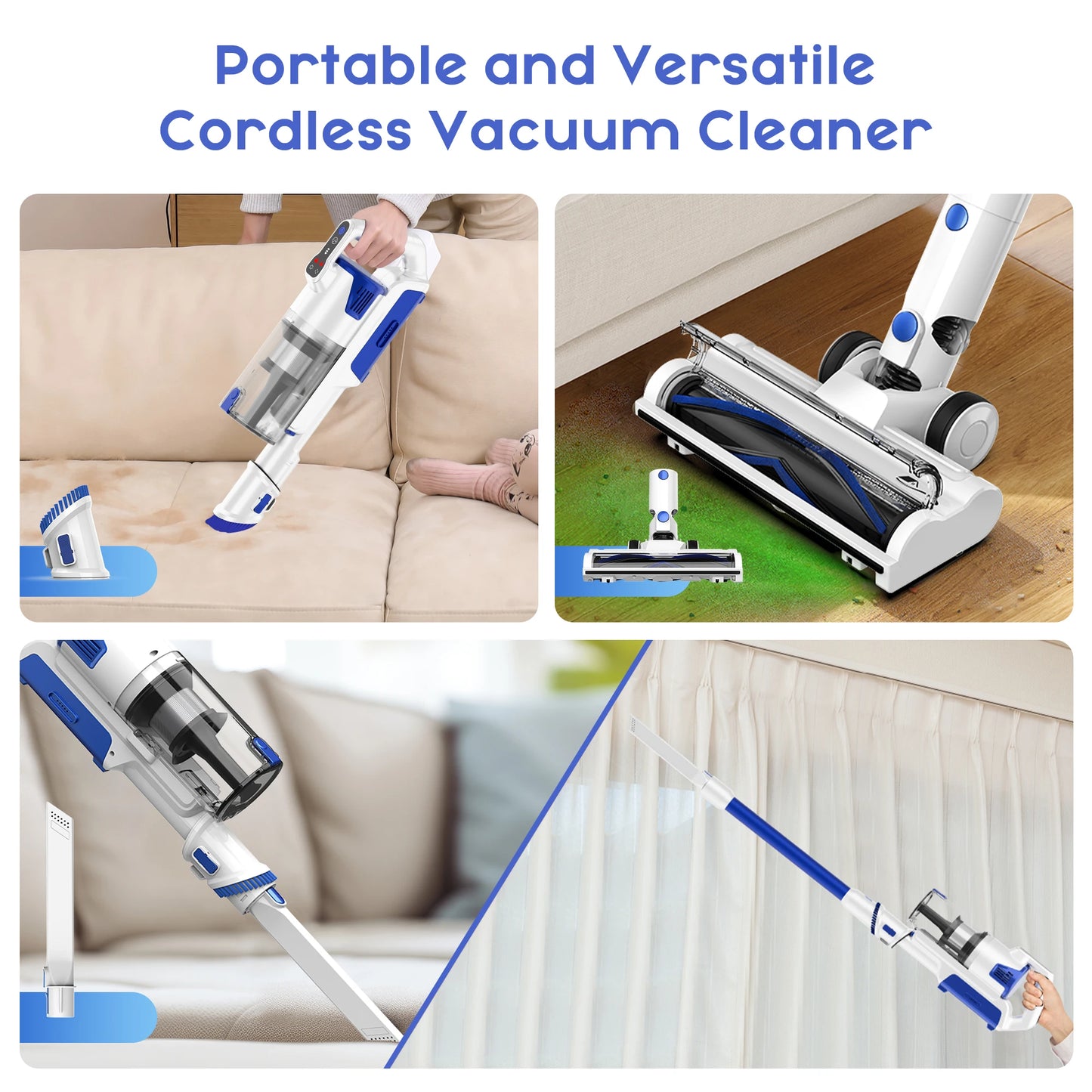 WHALL Cordless Vacuum Cleaner, Stick Vacuum Cleaner with Brushless Motor, Handheld Vacuum Cleaner for Car, Home, Pet Hair