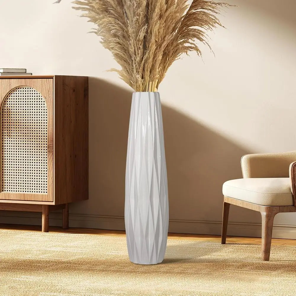 Large 24 Inch White Floor Vase for Home, Living Room, Bedroom, Office - Glossy Tall Decorative Vase with Flowers