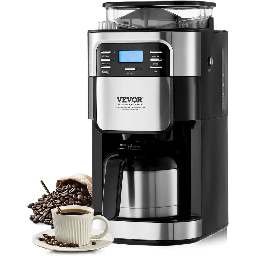 8Cup Coffee Maker with Builtin Grinder for Home Office and Restaurant Use Features 3 Brew Strength Settings 24Hour Programmable