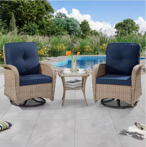 Wicker Patio Conversation Set with Cushions,Modern and chic bistro table set integrate with outdoor/indoor living space