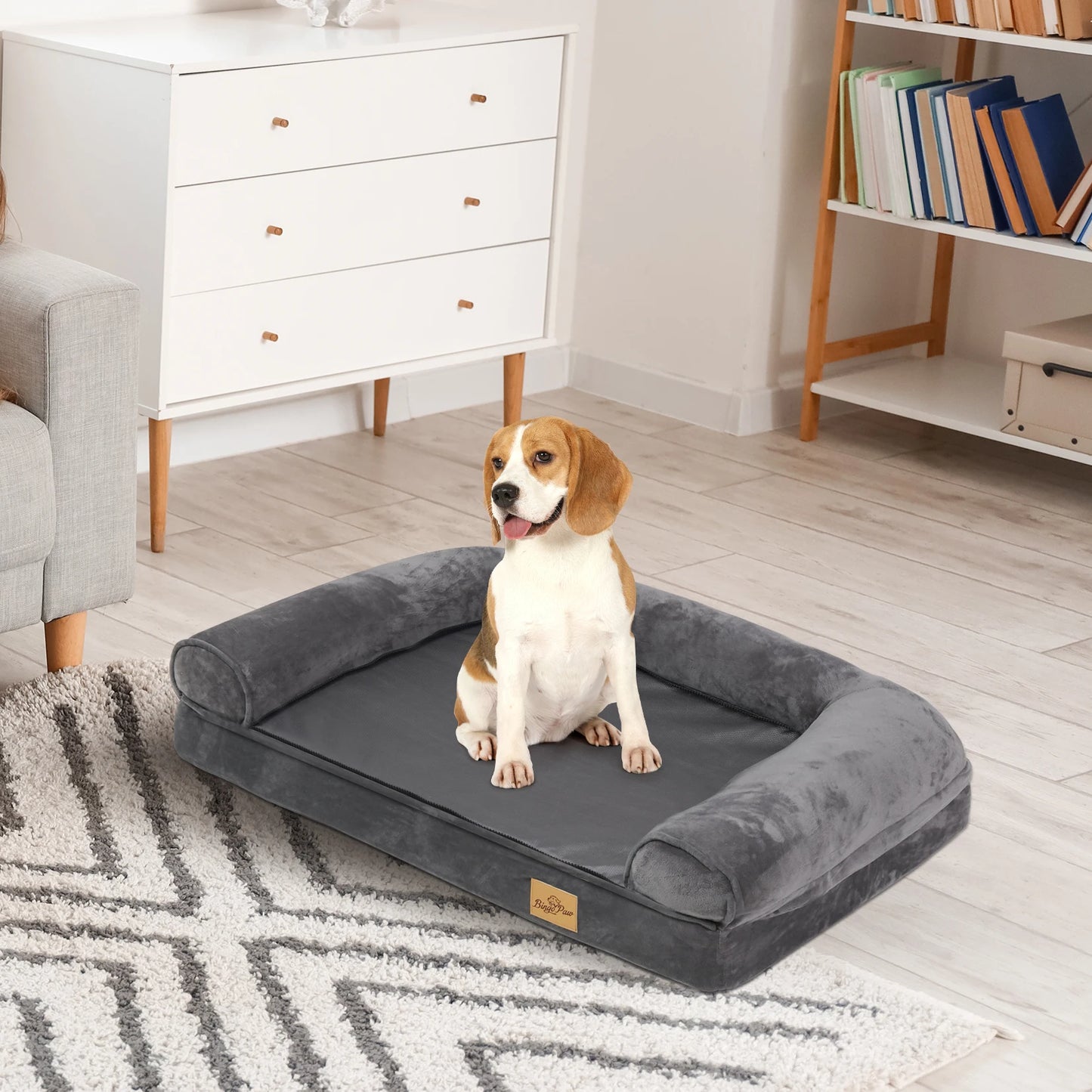 Extra Large Cozy Sofa-type Dog Bed Sponge Foam Base Pet Crate Bed Couch Bedding with Bolster, Waterproof Cover