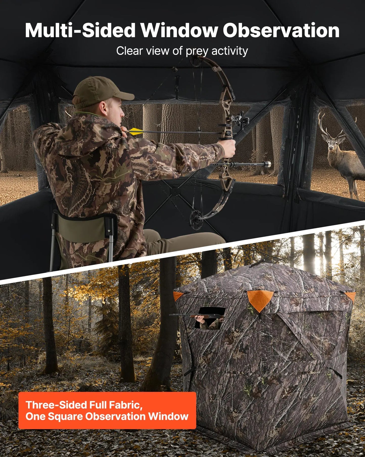 SucceBuy Hunting Blind, 270° See Through Ground Blind, 2-3 Person Pop Up Deer Blind for Hunting with Carrying Bag, Portable Tent