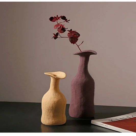 Modern Home Decoration Morandi Color Vase Decoration Simple Art Primitive Living Room Decoration Flower Arrangement Ceramic Vase