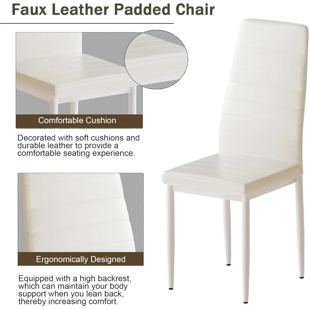 4-Piece Dining Set with Faux Marble Table and PU Leather Chairs for Small Spaces