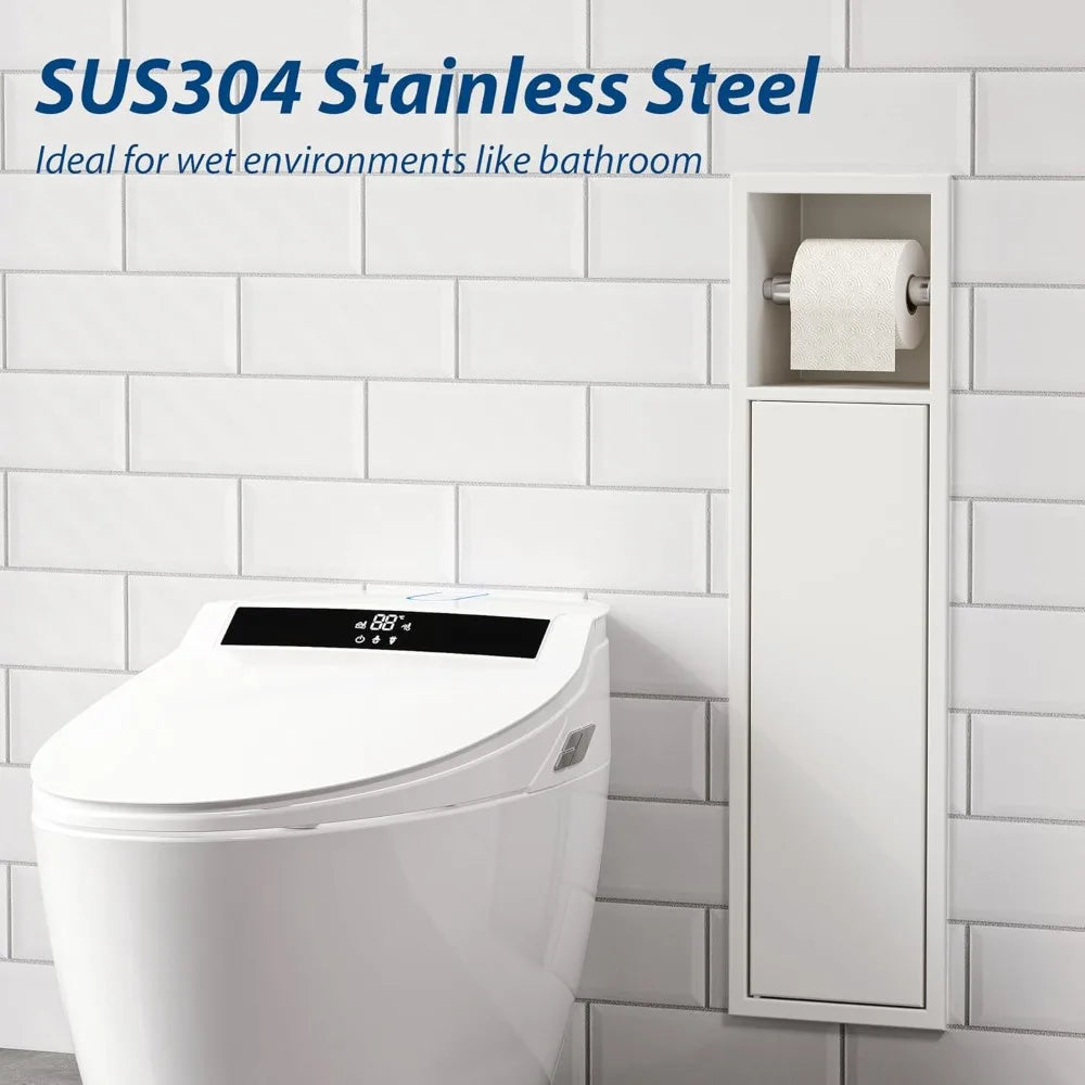 In-Wall Stainless Steel Toilet Paper Holder with Storage Cabinet, Rust-Resistant SUS304