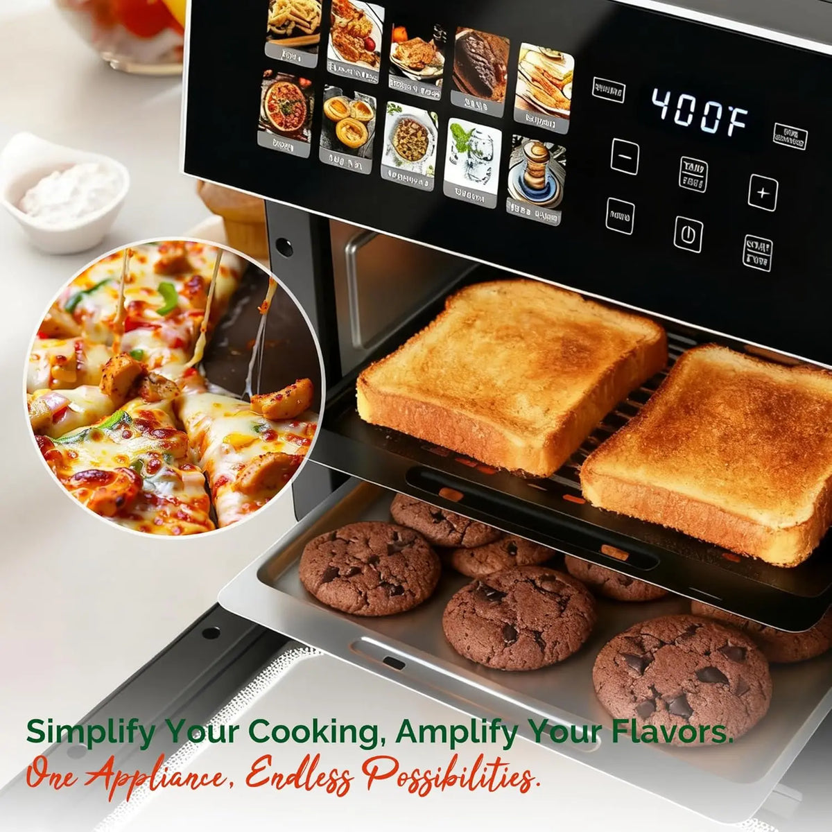 10QT Air Fryer Toaster Oven Combo with 10 Presets, Stainless Steel Interior, Easy Clean, Includes Accessories & Recipe