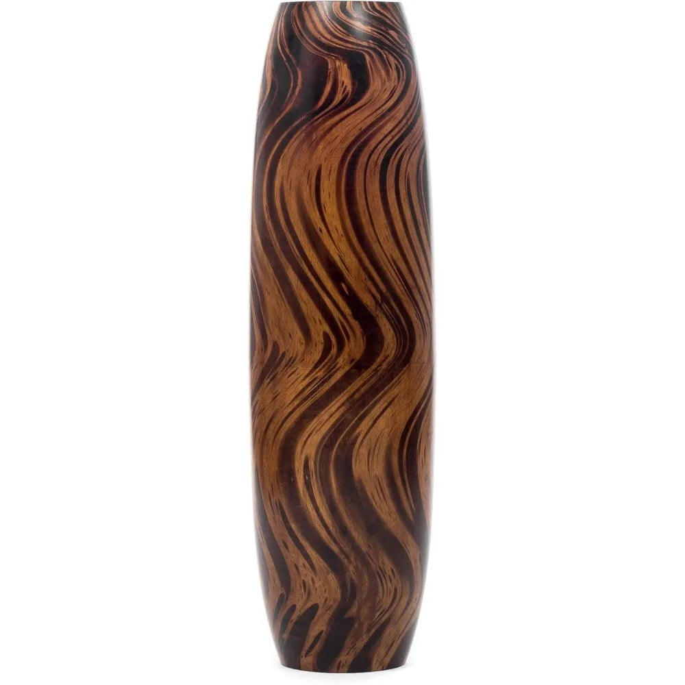 Large Brown Wooden Floor Vase - 34 Tall Decorative Holder for Artificial Plants and Pampas Grass