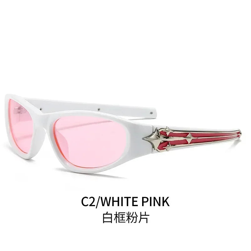 Y2K Fashion Cat Eye Sunglasses Women Men Luxury Brand Design Sun Glasses Popular Punk Hip Hop Rivet Star Eyeglasses Shades UV400