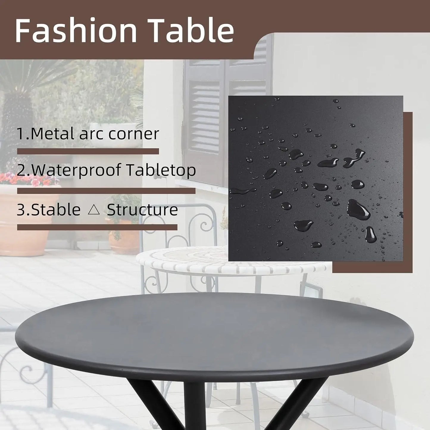 3 Pieces Patio Bistro Sets Outdoor Textilene Fabric Conversation Set with Table