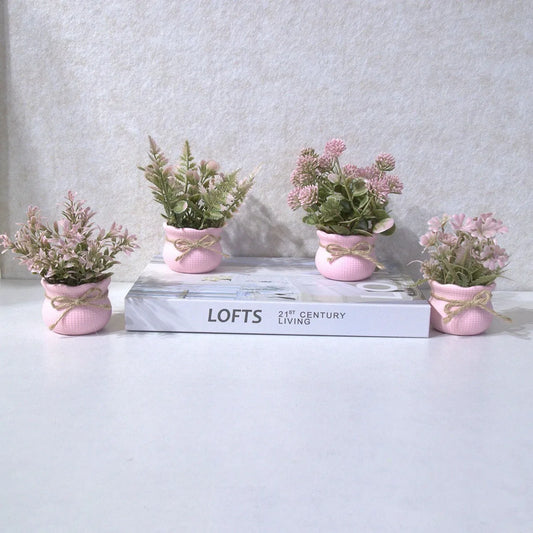 Mini Artificial Pink Series Flower Potted Plants,Home Decor, Office/Desk/Dining Table/Washbasin Decor Simulation Plants