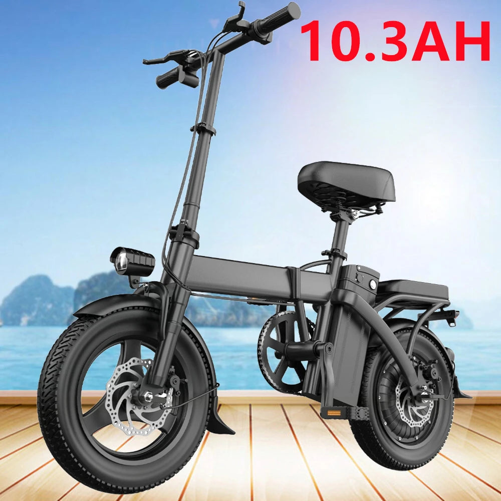 14" Folding Electric Motorcycles E Bike For Adults, 400W Peak Motor Ebike 19.9Mph 48V 10.3AH 15.3AH Electric Mountain Bicycle