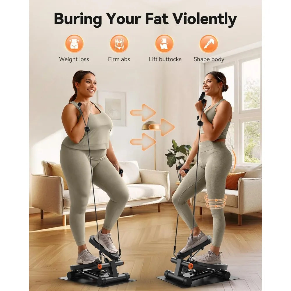 Hydraulic Mini Stair Stepper with Resistance Bands for Fitness, Supporting Up to 300lbs