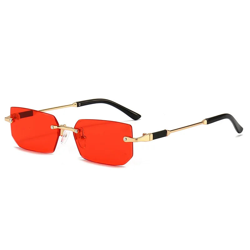 Fashion Rimless Rectangle Sunglasses Popular Women Men Shades Small Square Sun Glasses For Female Male Summer Traveling Oculos