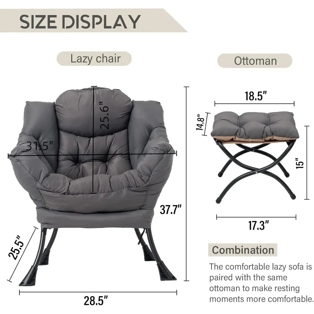 lazy chair with ottoman, modern accent leisure upholstered lazy sofa armchair, contemporary lounge reading chair with armrests