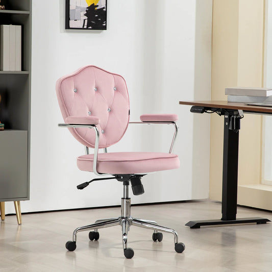 Homcom Cute Office Chair, Velvet-Feel Fabric Vanity Chair, Pink