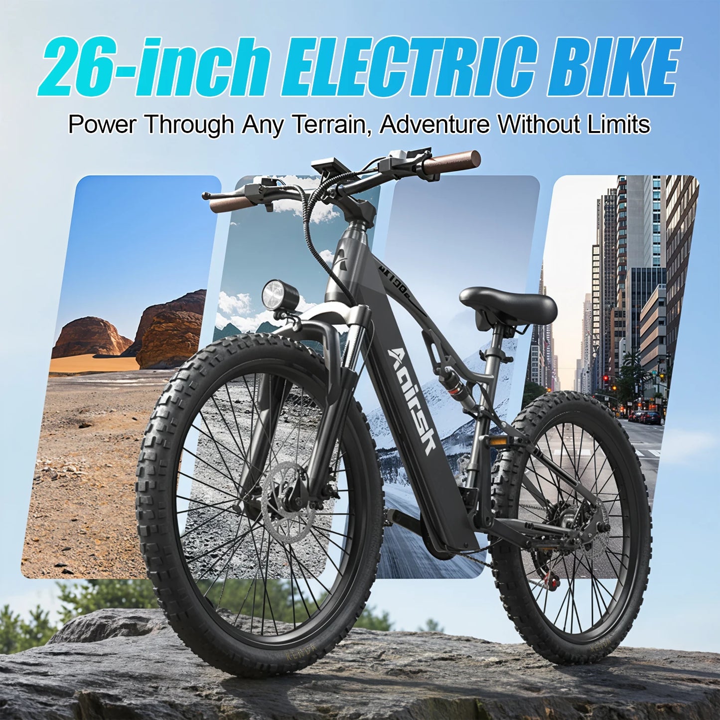 Adults Electric Bicycle, 26" Electric Mountain Dirt Bike 1500W Peak Motor Ebike 28Mph 20AH Electric E Bike for Adults